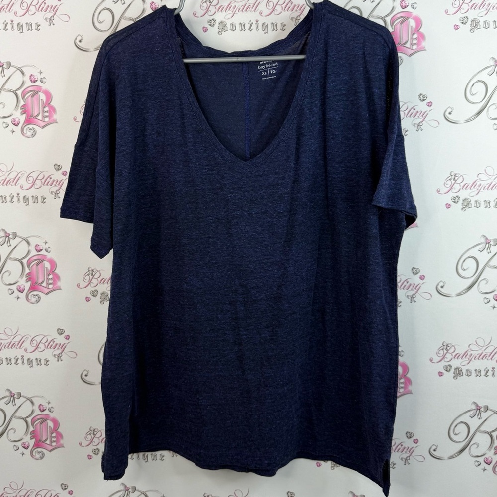 Old Navy T-shirt tee Vneck flowy comfy heathered Dark Blue V-Neck Tee